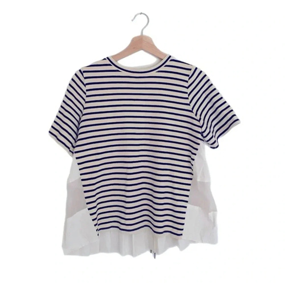 Sea New York Striped Lace Up Back Top Size XS T-Shirt with Pleats - Picture 1 of 5